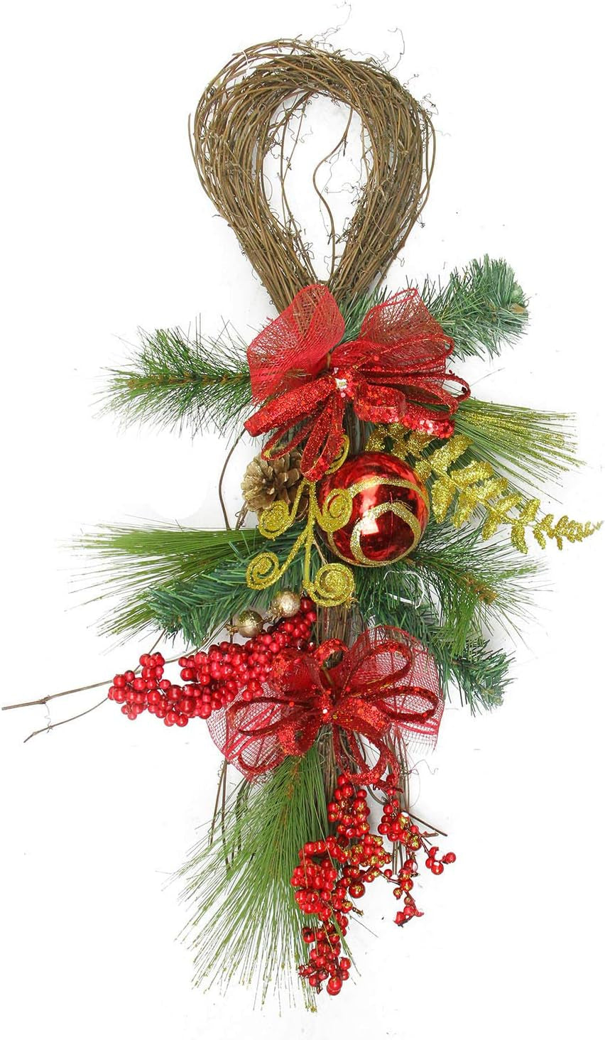 Ornament and Berry Gold Glittered Artificial Christmas Wreath-Unlit, 26", Red
