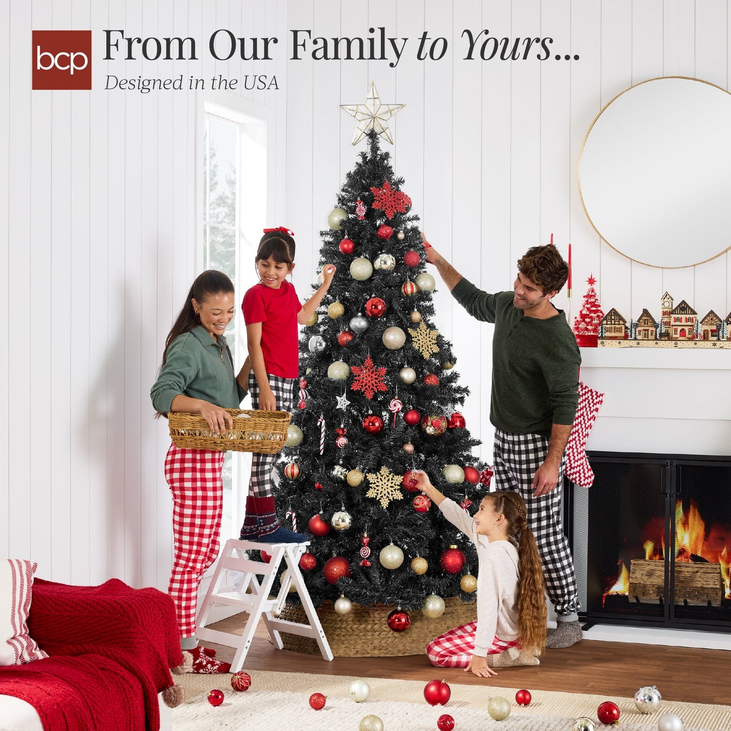 4.5Ft Artificial Full Black Christmas Tree Holiday Decoration W/ 362 Branch Tips, Foldable Base