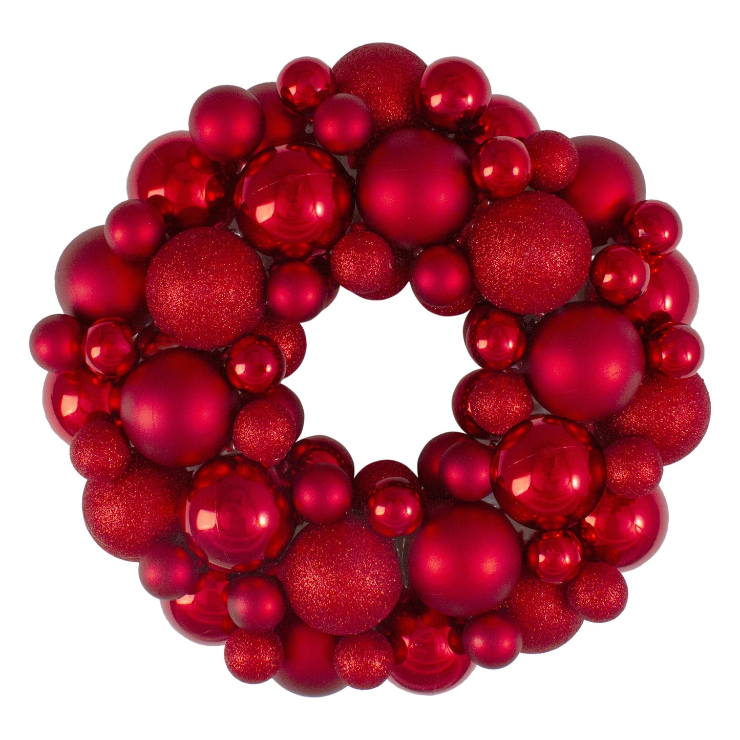 3-Finish Shatterproof Ball Christmas Wreath - 13" - Red - Unlit