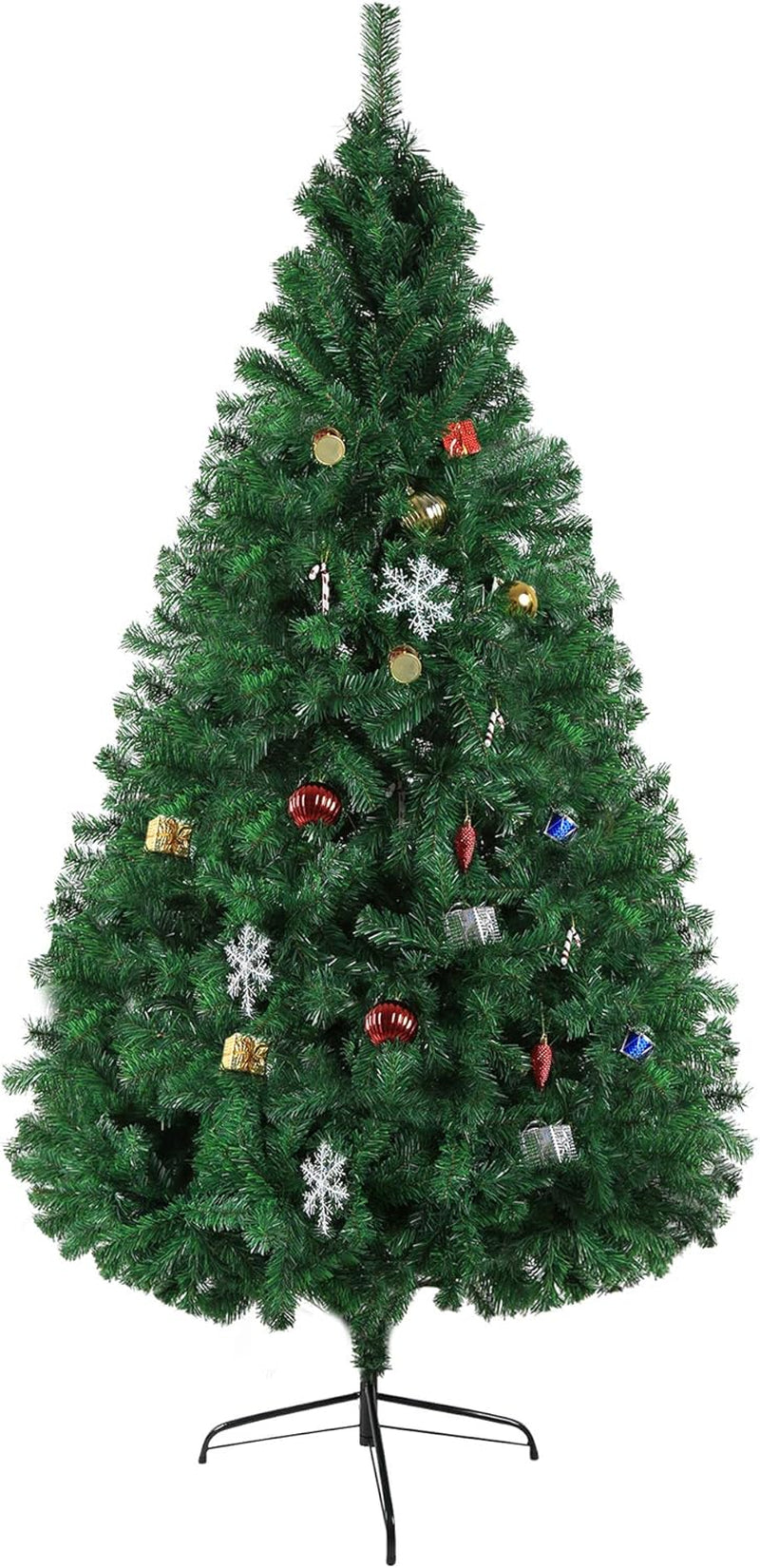 7 FT Christmas Pine Tree Artificial Fake Xmas Tree with Solid Metal Stand and Decoration for Festival Party Holiday Decorations,Green