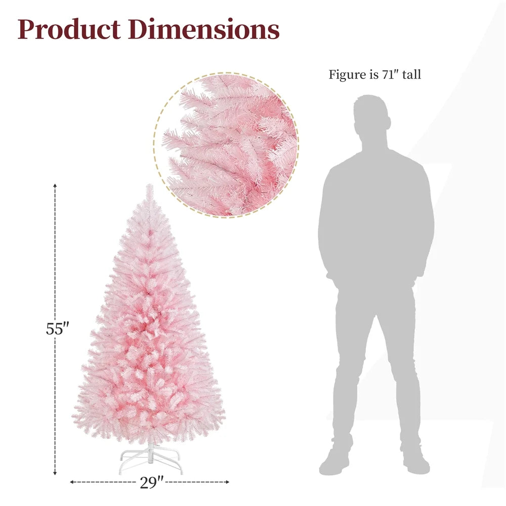 4.5Ft Pre-Lit Fir Artificial Christmas Tree with Foldable Stand, Pink