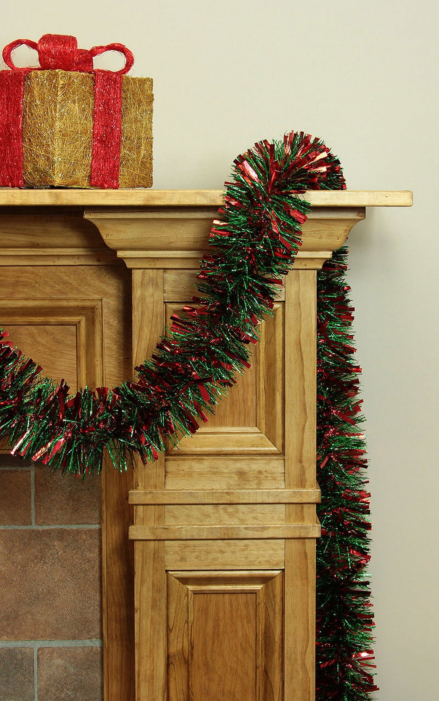 12' X 3.5" Unlit Green/Red Wide Cut Christmas Tinsel Garland