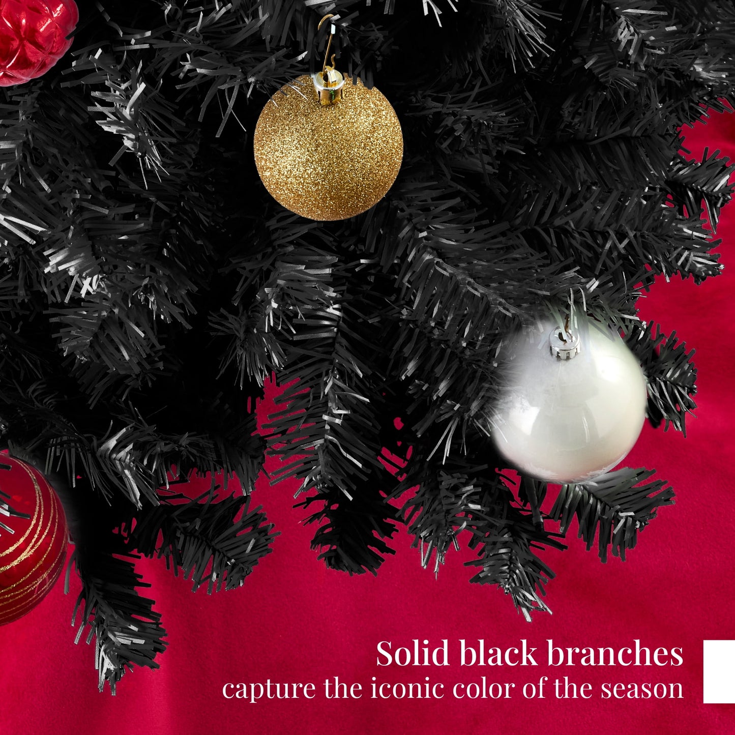 4.5Ft Artificial Full Black Christmas Tree Holiday Decoration W/ 362 Branch Tips, Foldable Base