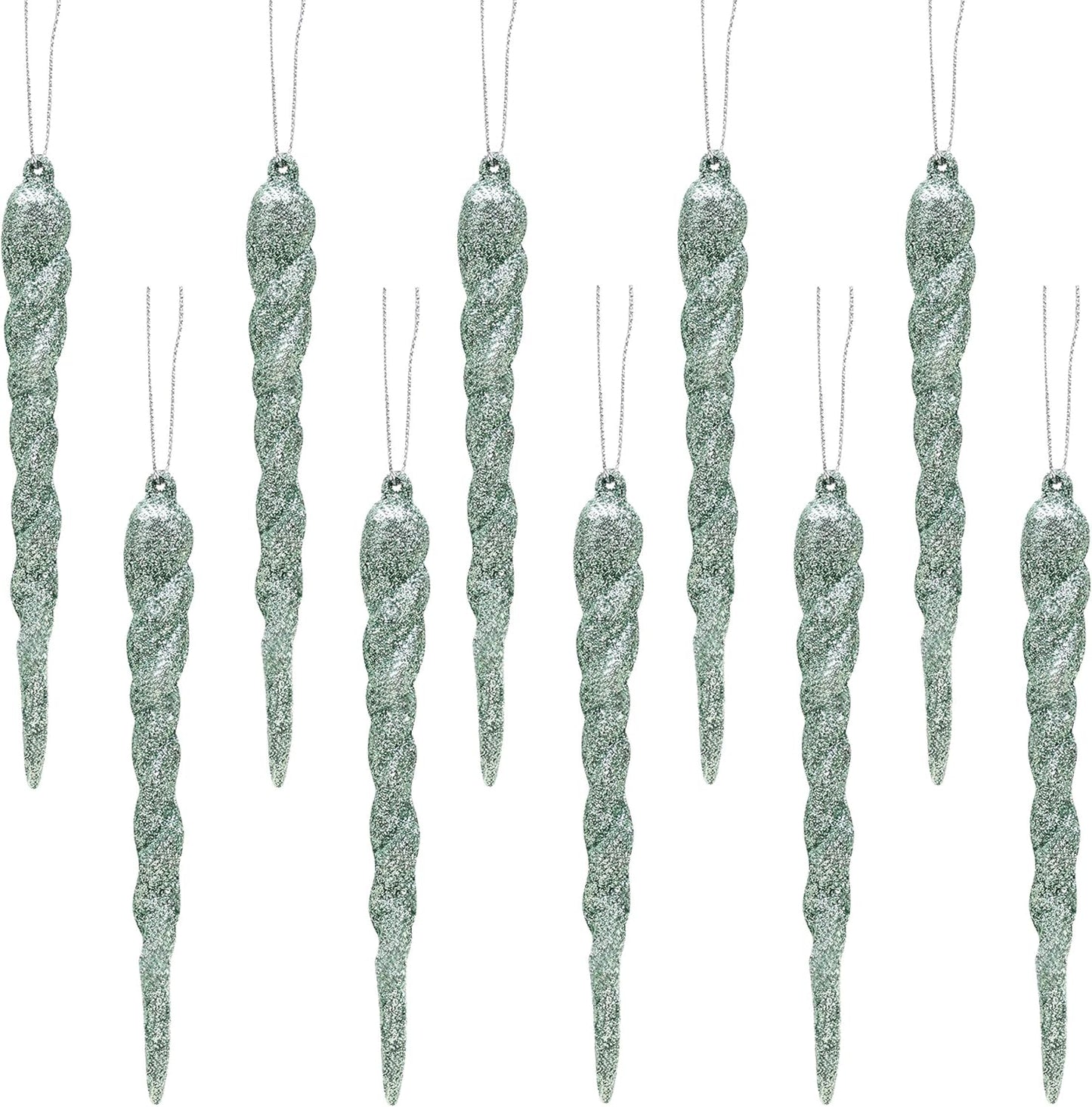 ® 12Cm Glitter Icicle Decorations - Luxury Christmas Tree Trims (Mint Green, Pack of 20)