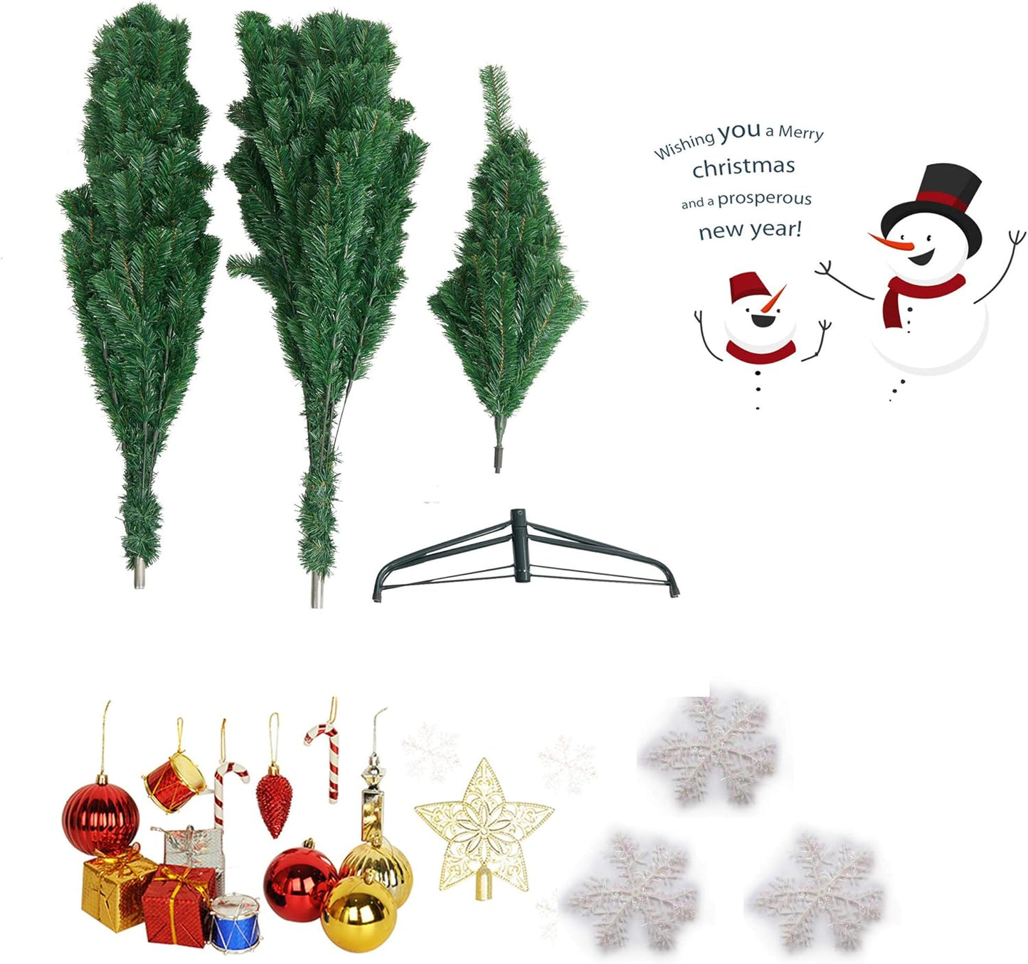 7 FT Christmas Pine Tree Artificial Fake Xmas Tree with Solid Metal Stand and Decoration for Festival Party Holiday Decorations,Green