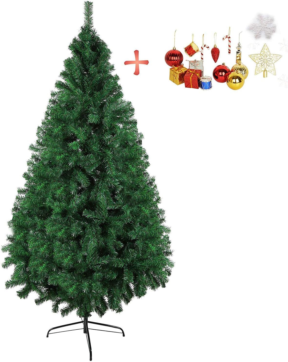 7 FT Christmas Pine Tree Artificial Fake Xmas Tree with Solid Metal Stand and Decoration for Festival Party Holiday Decorations,Green