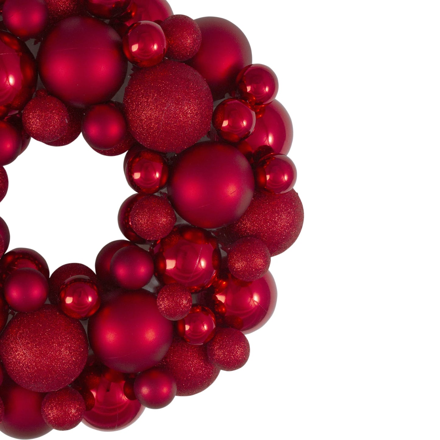 3-Finish Shatterproof Ball Christmas Wreath - 13" - Red - Unlit
