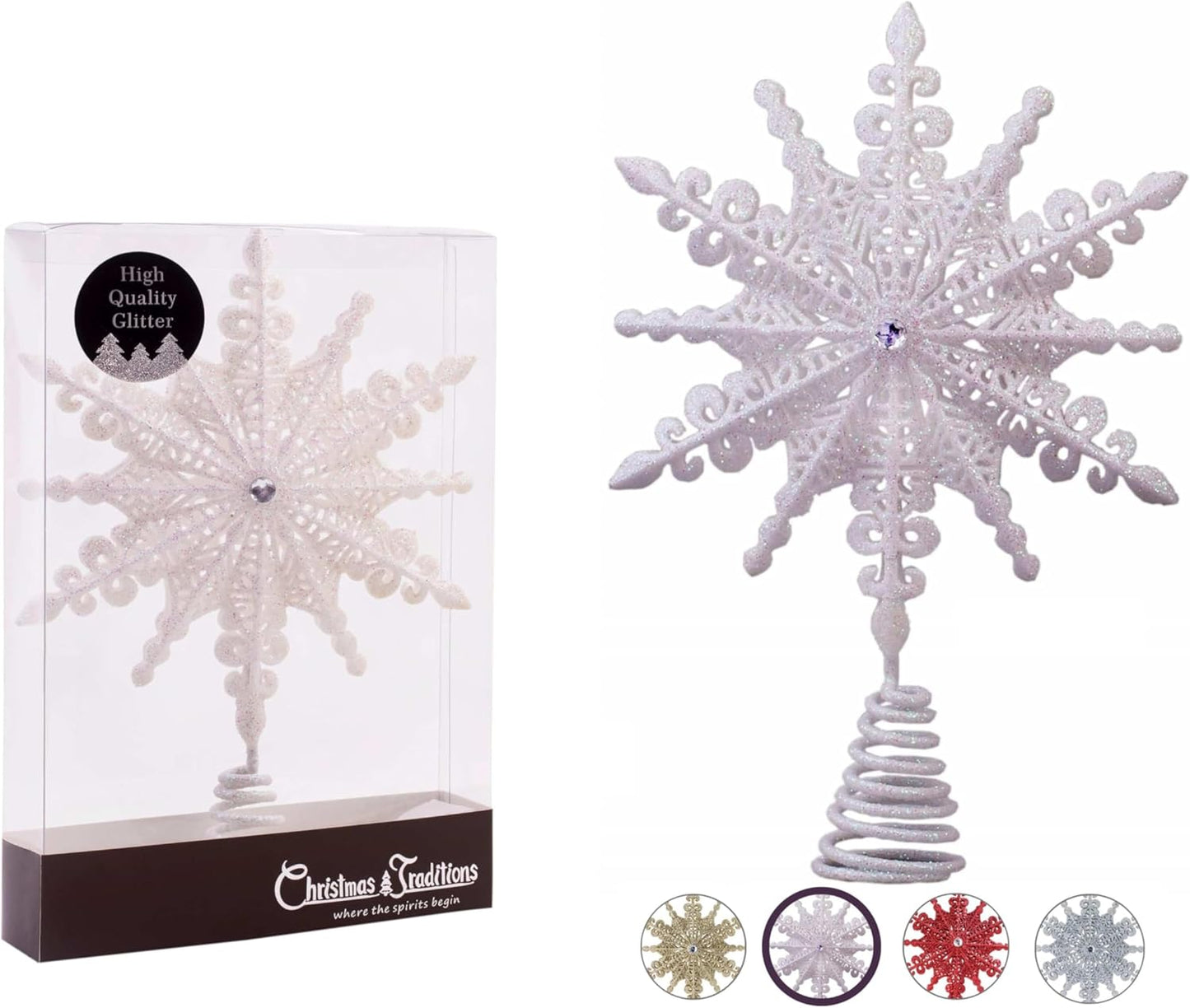 8 Inch Silver Glittered Filigree Christmas Star Tree Topper Star/Home Décor Ornaments (Silver)