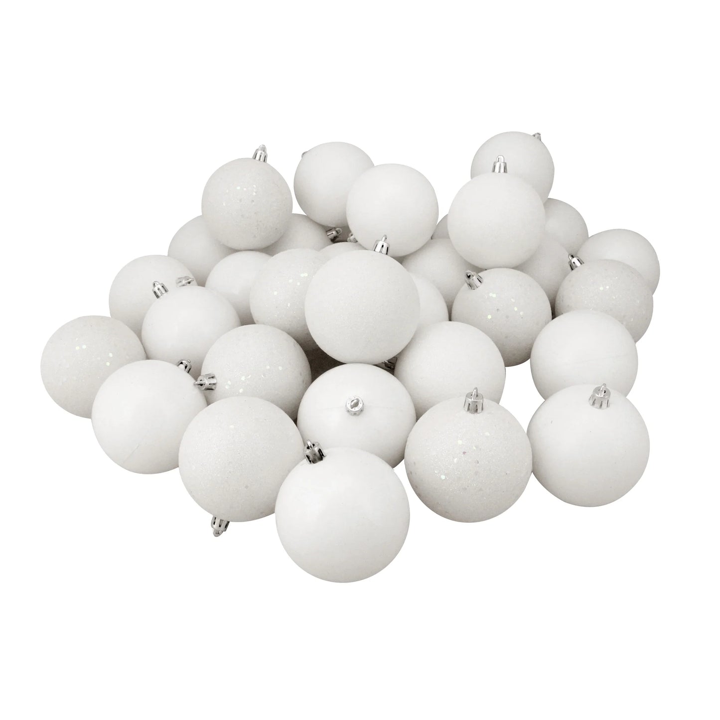 32Ct Shatterproof 4-Finish Christmas Ball Ornament Set 3.25" - White