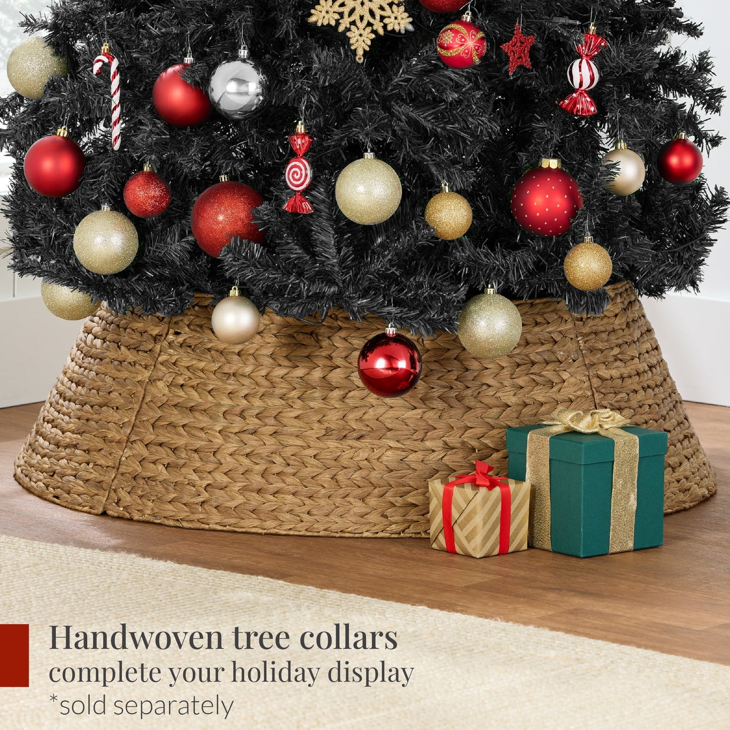 4.5Ft Artificial Full Black Christmas Tree Holiday Decoration W/ 362 Branch Tips, Foldable Base