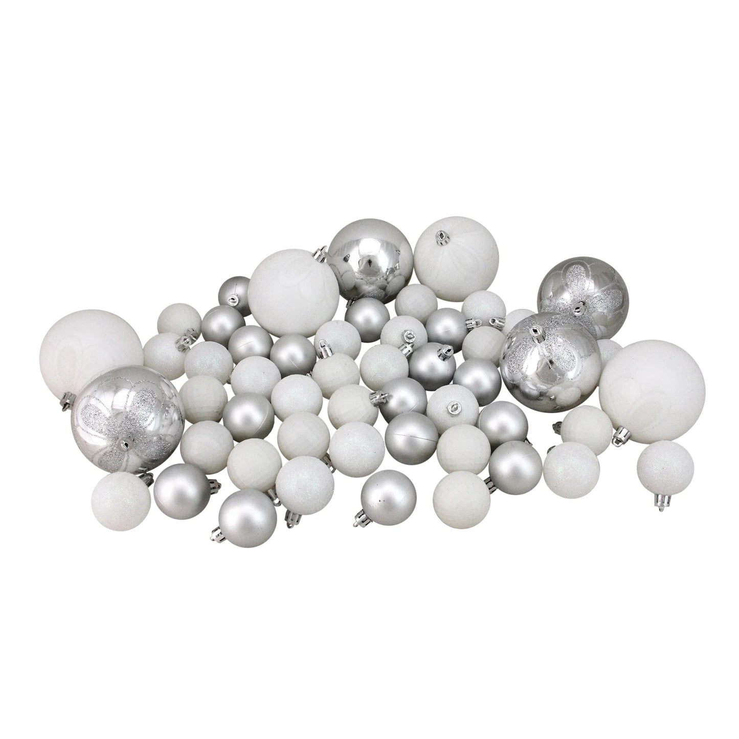 125Ct Shatterproof 4-Finish Christmas Ornament Set 5.5" - White/Silver