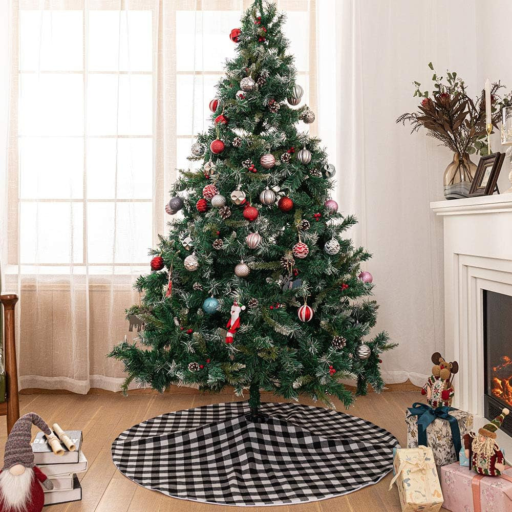 Home Buffalo Plaid Christmas Tree Skirt 90Cm Black and White Checkered Christmas Tree Skirt for Christmas New Year Home Party Decorations Xmas Tree Skirt (Black & White, 35Inches)