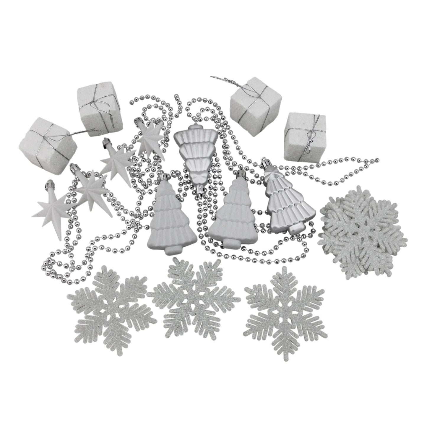 125Ct Shatterproof 4-Finish Christmas Ornament Set 5.5" - White/Silver