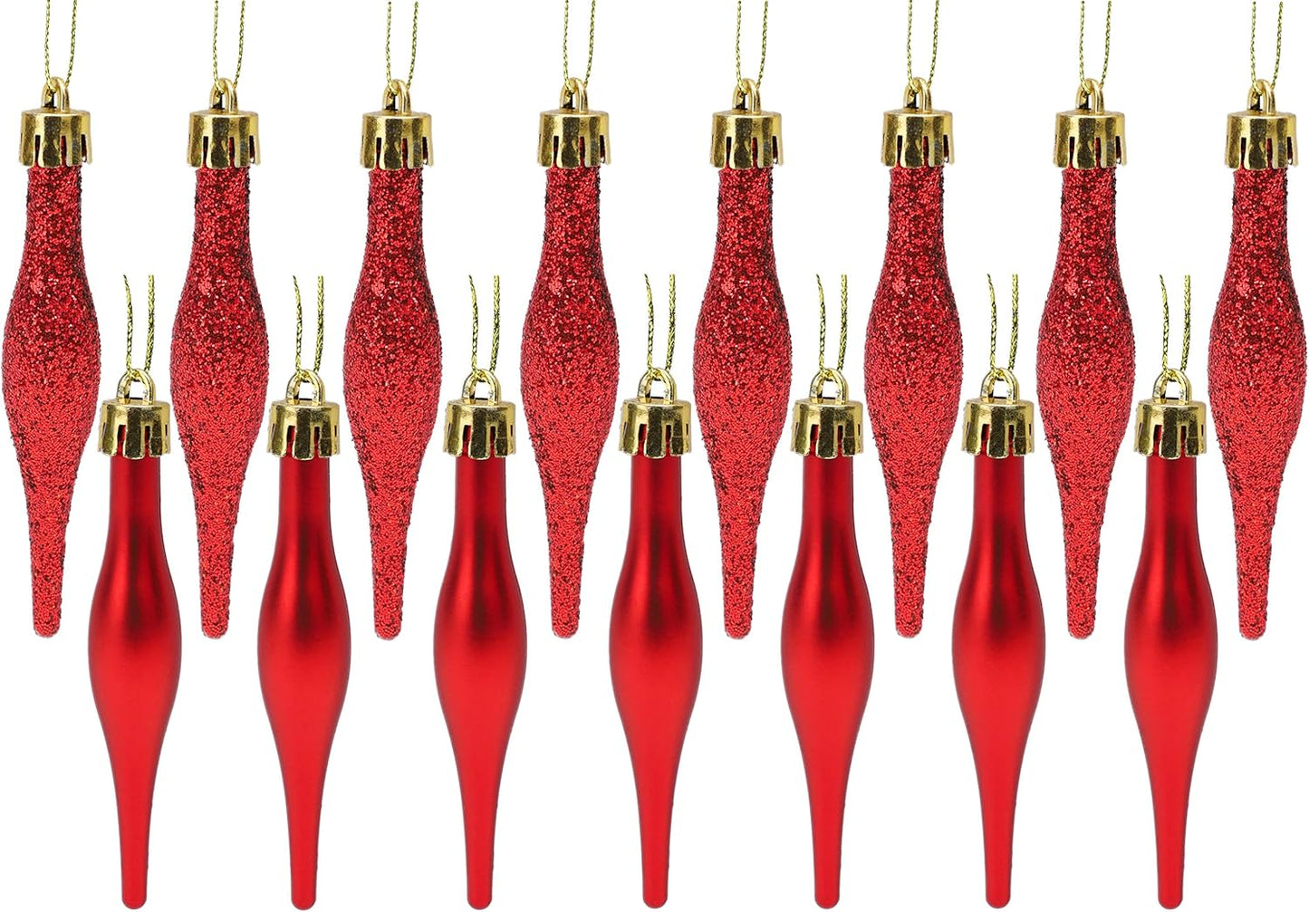 ® Pack of 15-8.5Cm Droplet Baubles - Matte & Glitter Design - Christmas Ornaments (Rioja Red)
