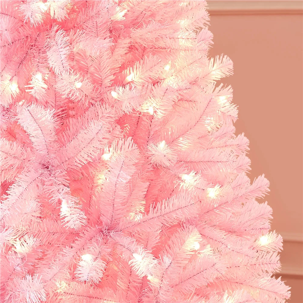 4.5Ft Pre-Lit Fir Artificial Christmas Tree with Foldable Stand, Pink