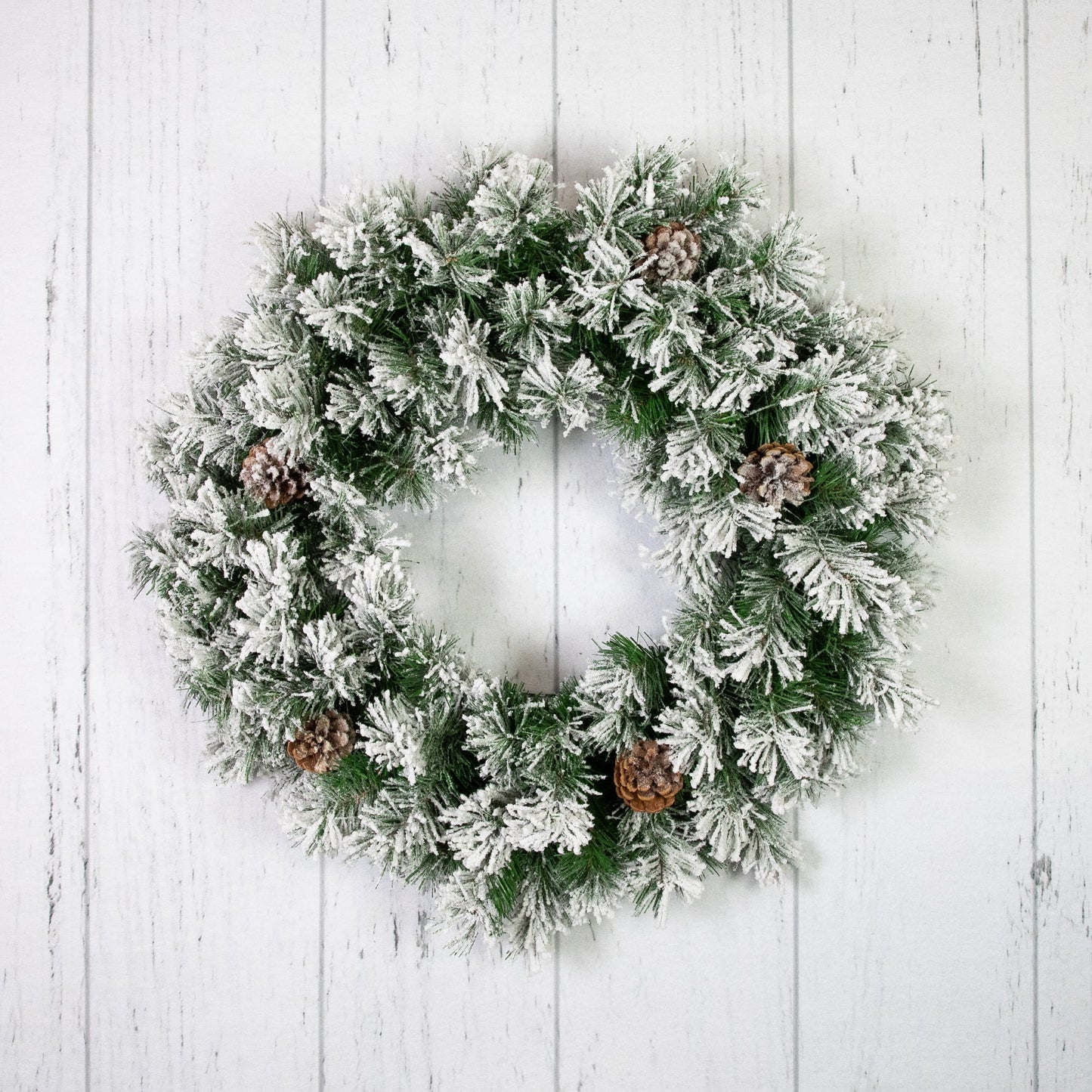 36" Unlit Flocked Angel Pine with Pine Cones Artificial Christmas Wreath