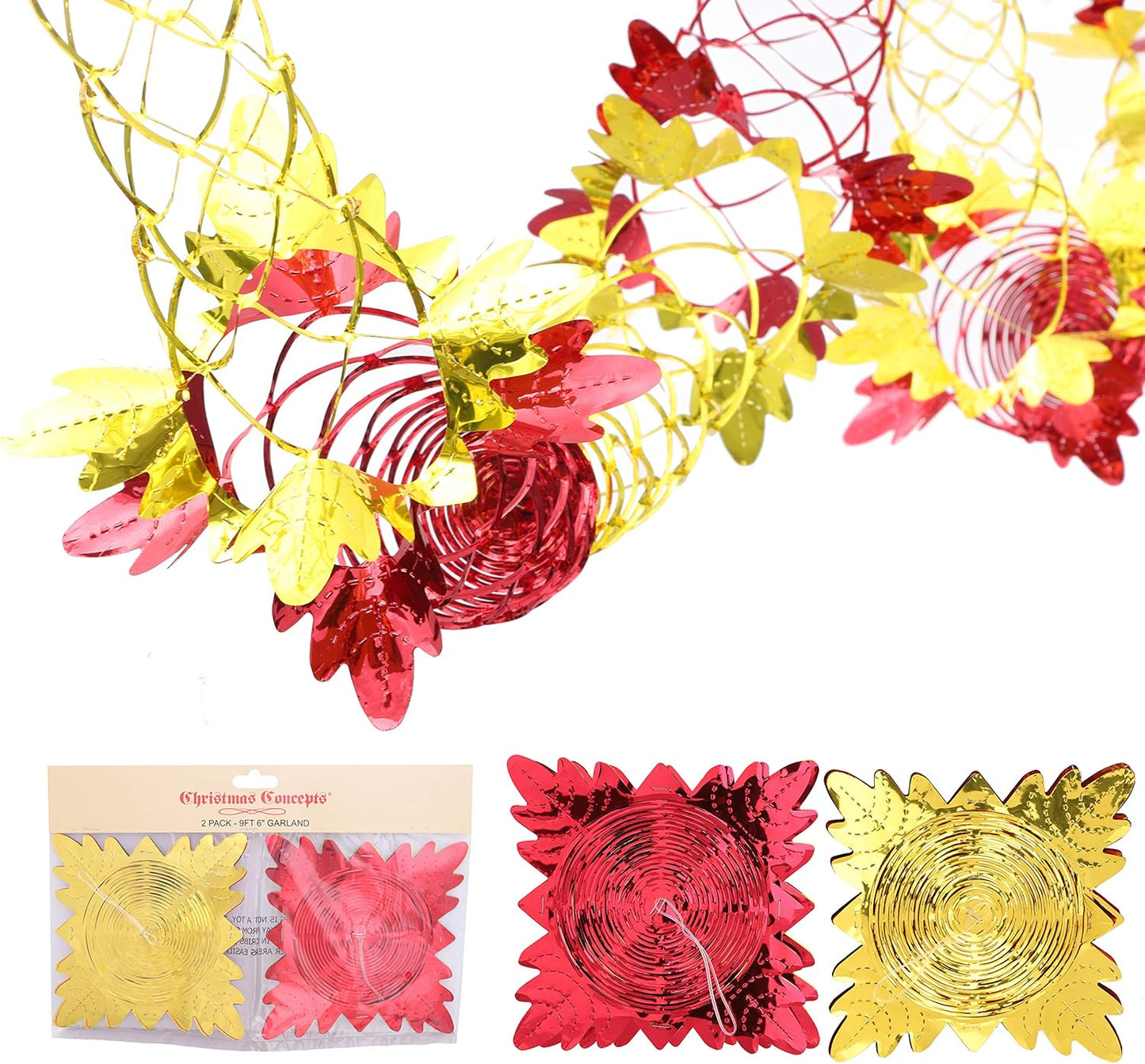 Christmas Garland 9ft Red – 2 Piece Hanging Decoration Set