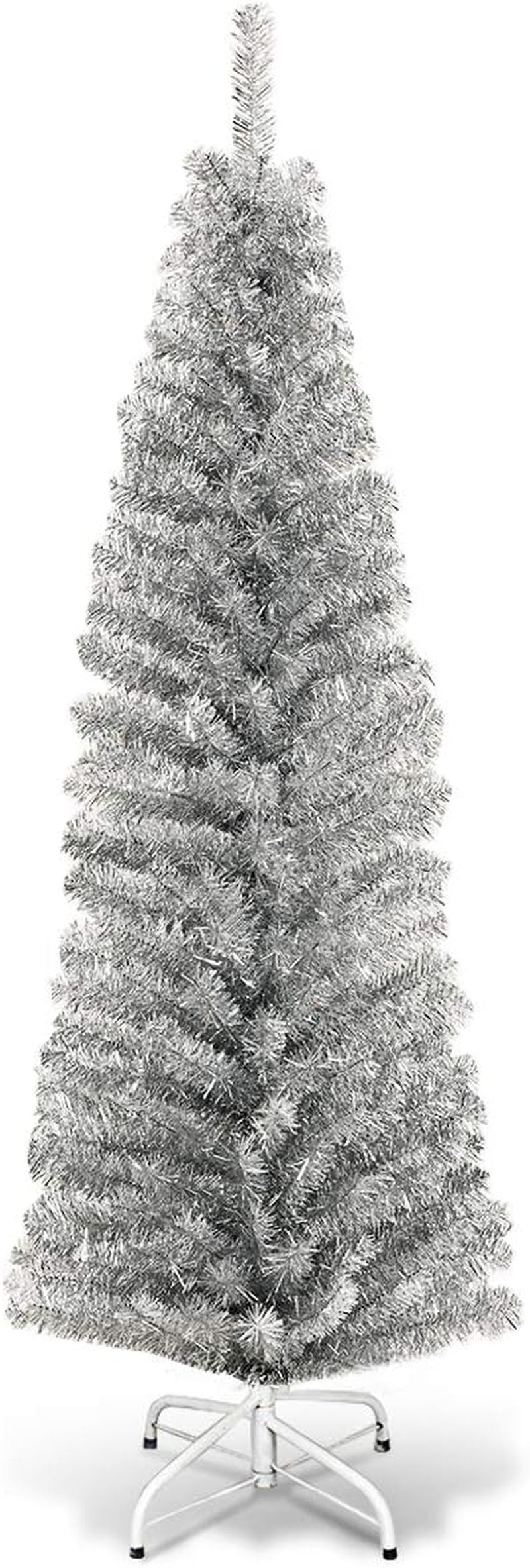 6Ft Sliver Pencil Christmas Tree, Artificial Slim Tree, Electroplated Technology, Xmas Decor for Indoor and Outdoor