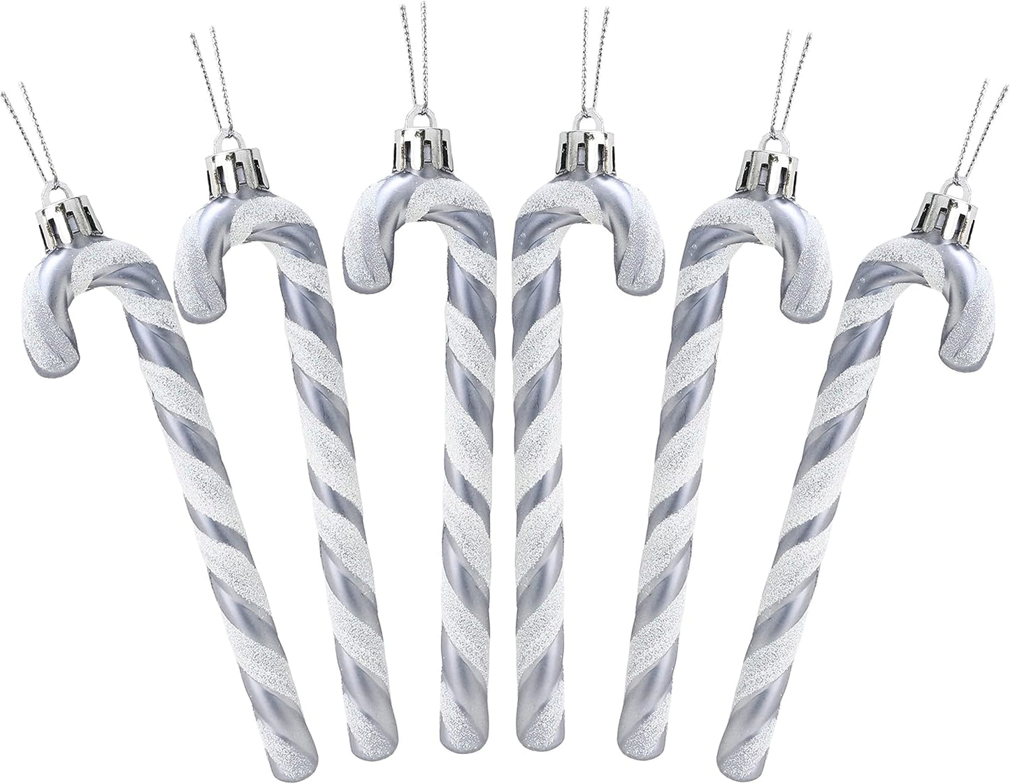 ® Pack of 6-13Cm Glitter Candy Cane Christmas Tree Decorations/Ornaments (Black & White)