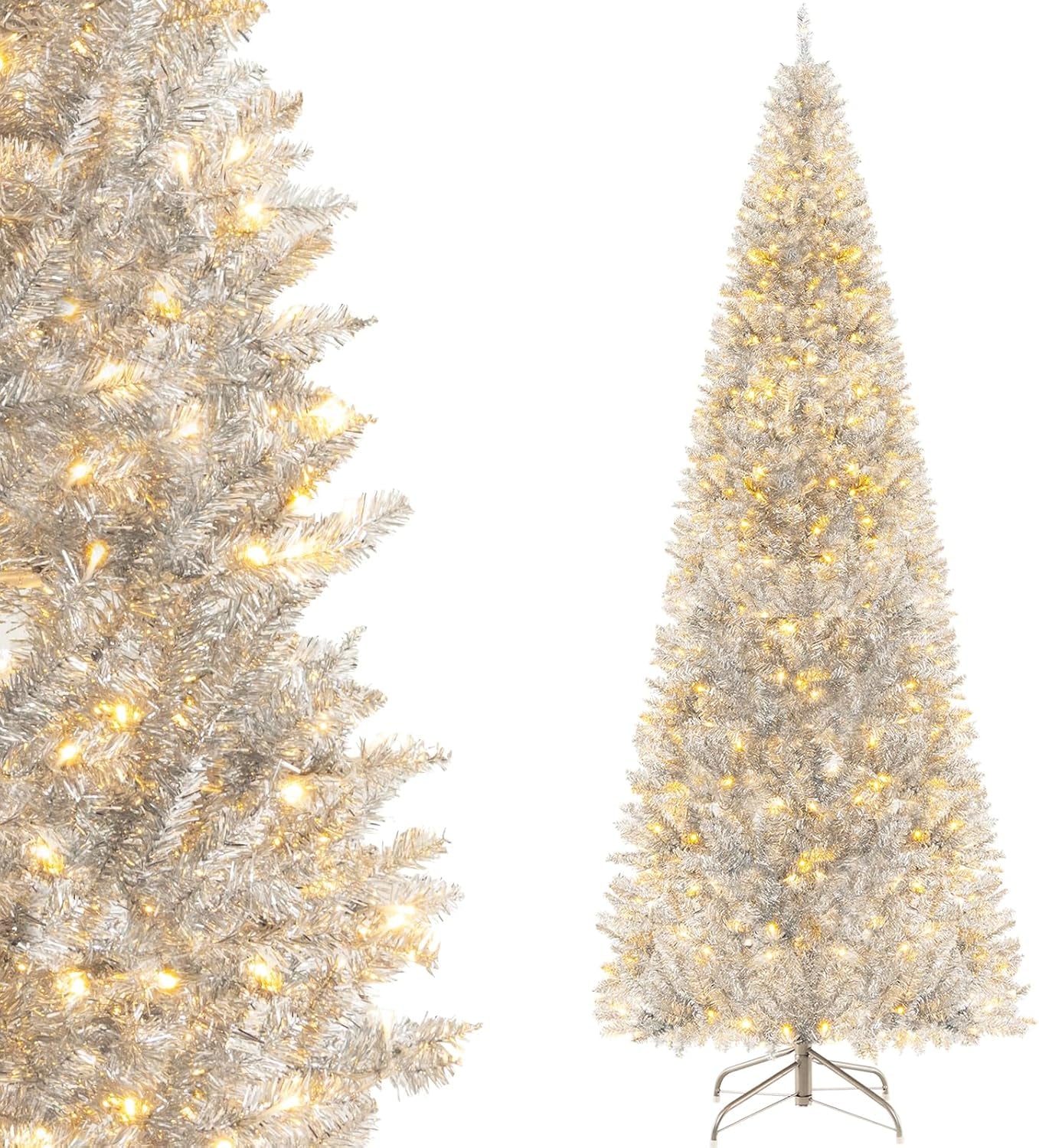 6Ft Sliver Pencil Christmas Tree, Artificial Slim Tree, Electroplated Technology, Xmas Decor for Indoor and Outdoor