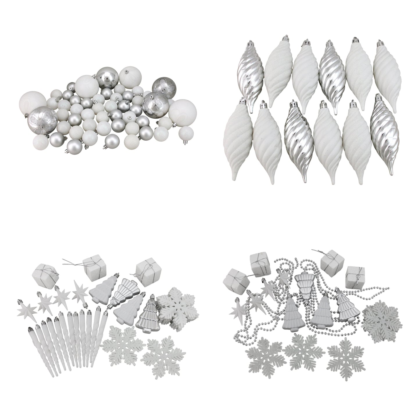125Ct Shatterproof 4-Finish Christmas Ornament Set 5.5" - White/Silver