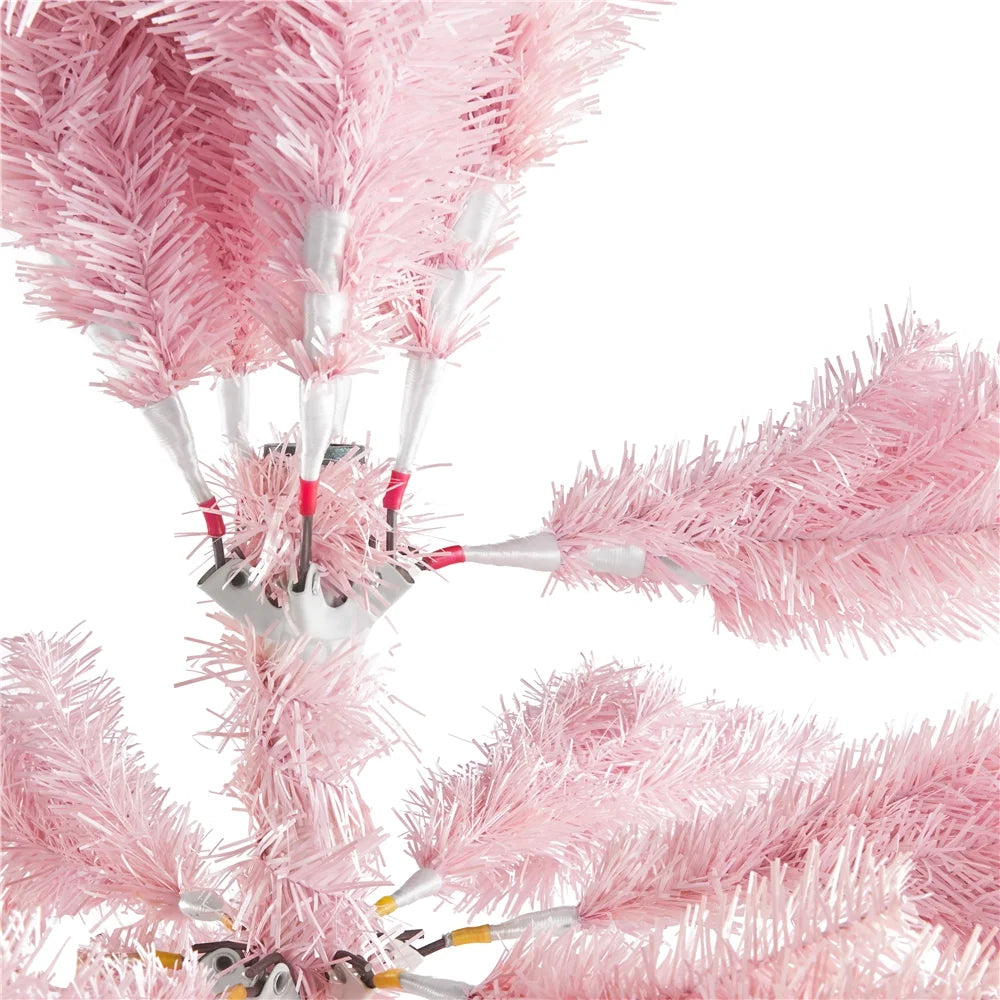 4.5Ft Pre-Lit Fir Artificial Christmas Tree with Foldable Stand, Pink