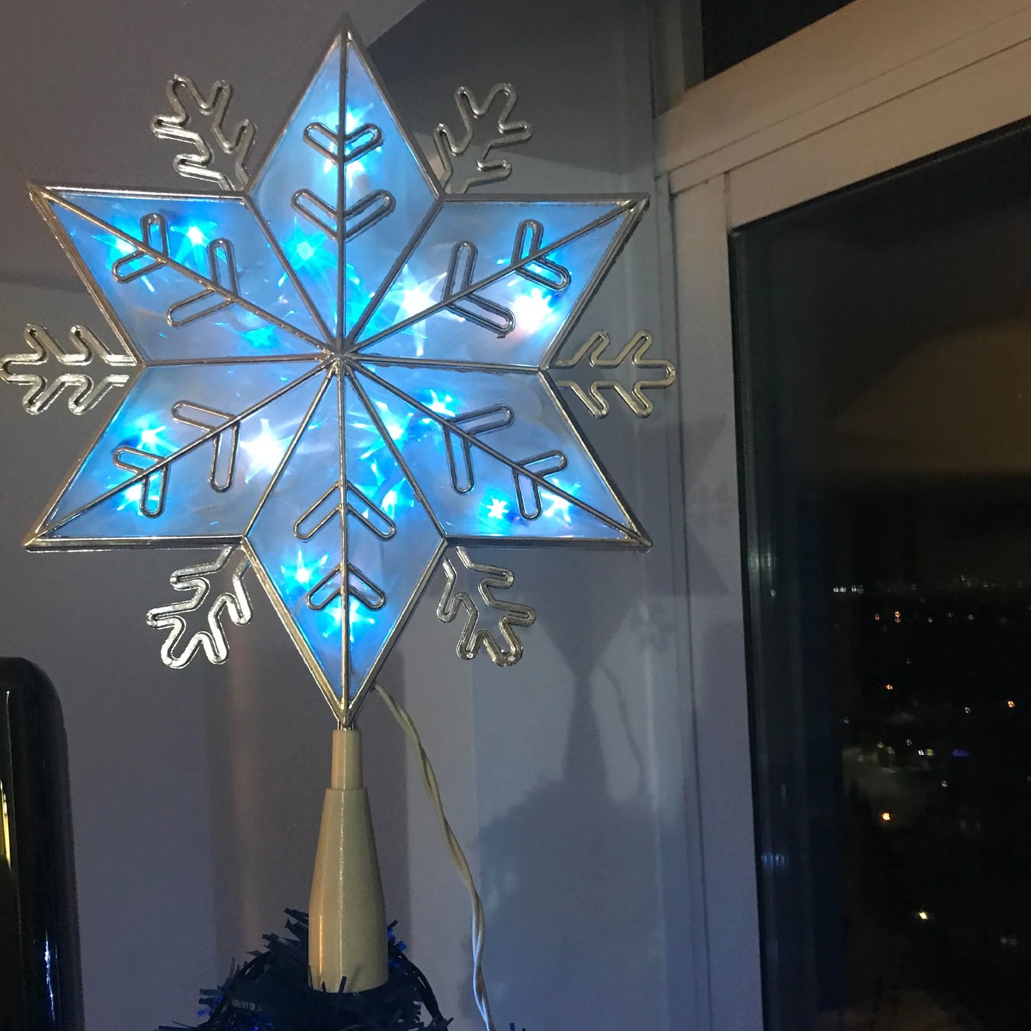 10" Silver Snowflake Lighted Christmas Tree Topper - Blue Lights