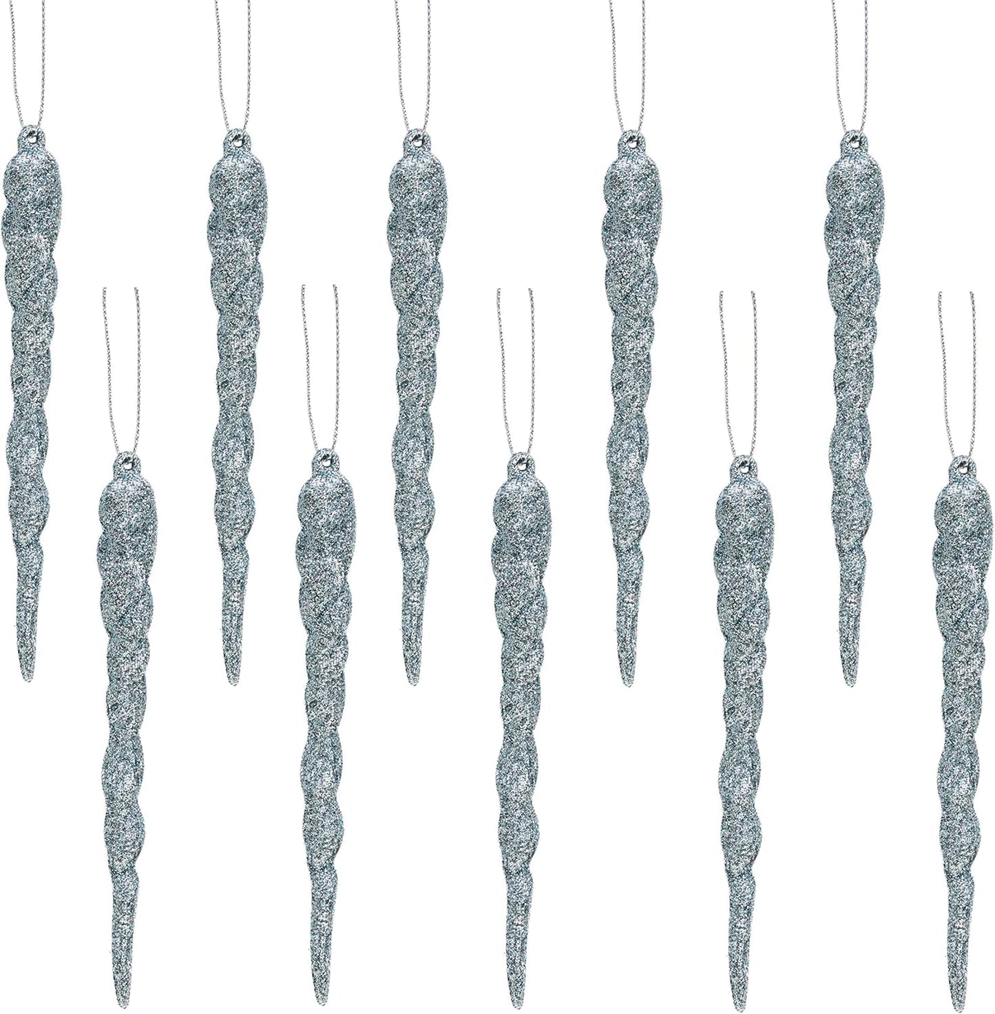 ® 12Cm Glitter Icicle Decorations - Luxury Christmas Tree Trims (Mint Green, Pack of 20)