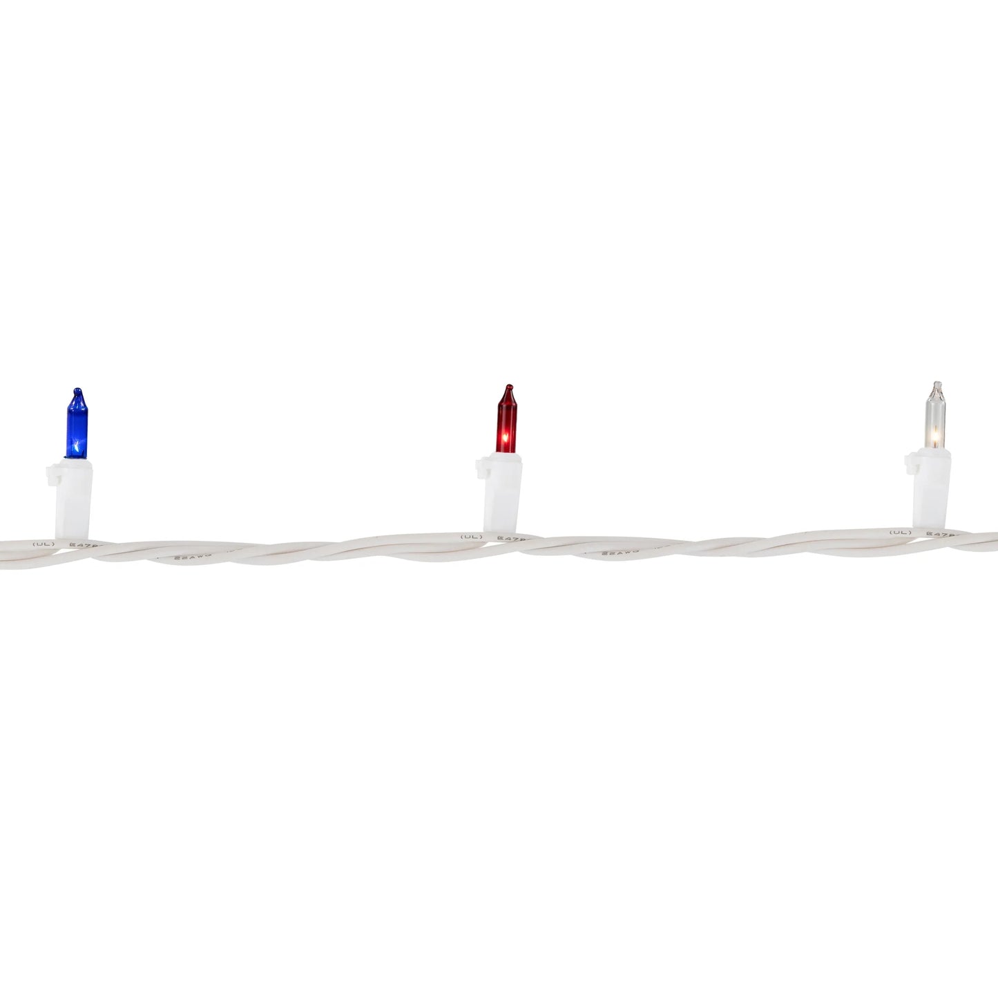 Mini Christmas Light Set - Red White and Blue - 10' White Wire - 50Ct