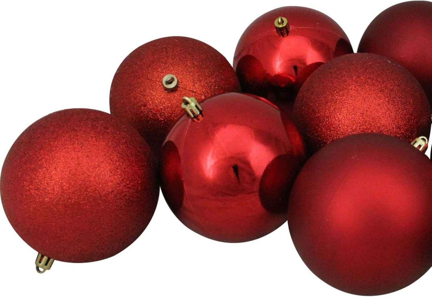 Shatterproof 4-Finish Christmas Ball Ornaments - 4" (100Mm) - Red - 12Ct
