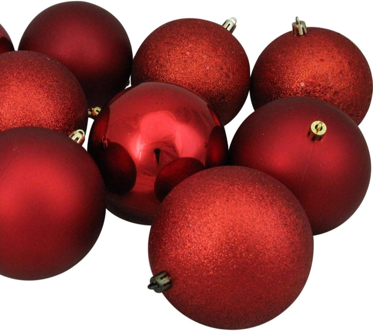 Shatterproof 4-Finish Christmas Ball Ornaments - 4" (100Mm) - Red - 12Ct