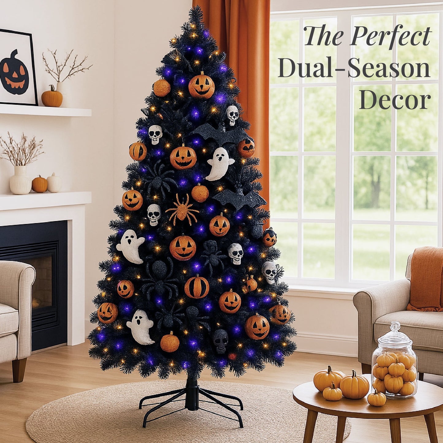 4.5Ft Artificial Full Black Christmas Tree Holiday Decoration W/ 362 Branch Tips, Foldable Base