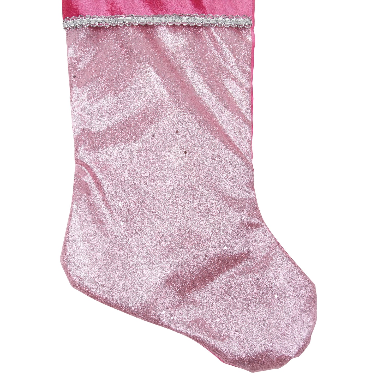 21" Pink and Silver Glittered Princess Christmas Stocking with Cuff