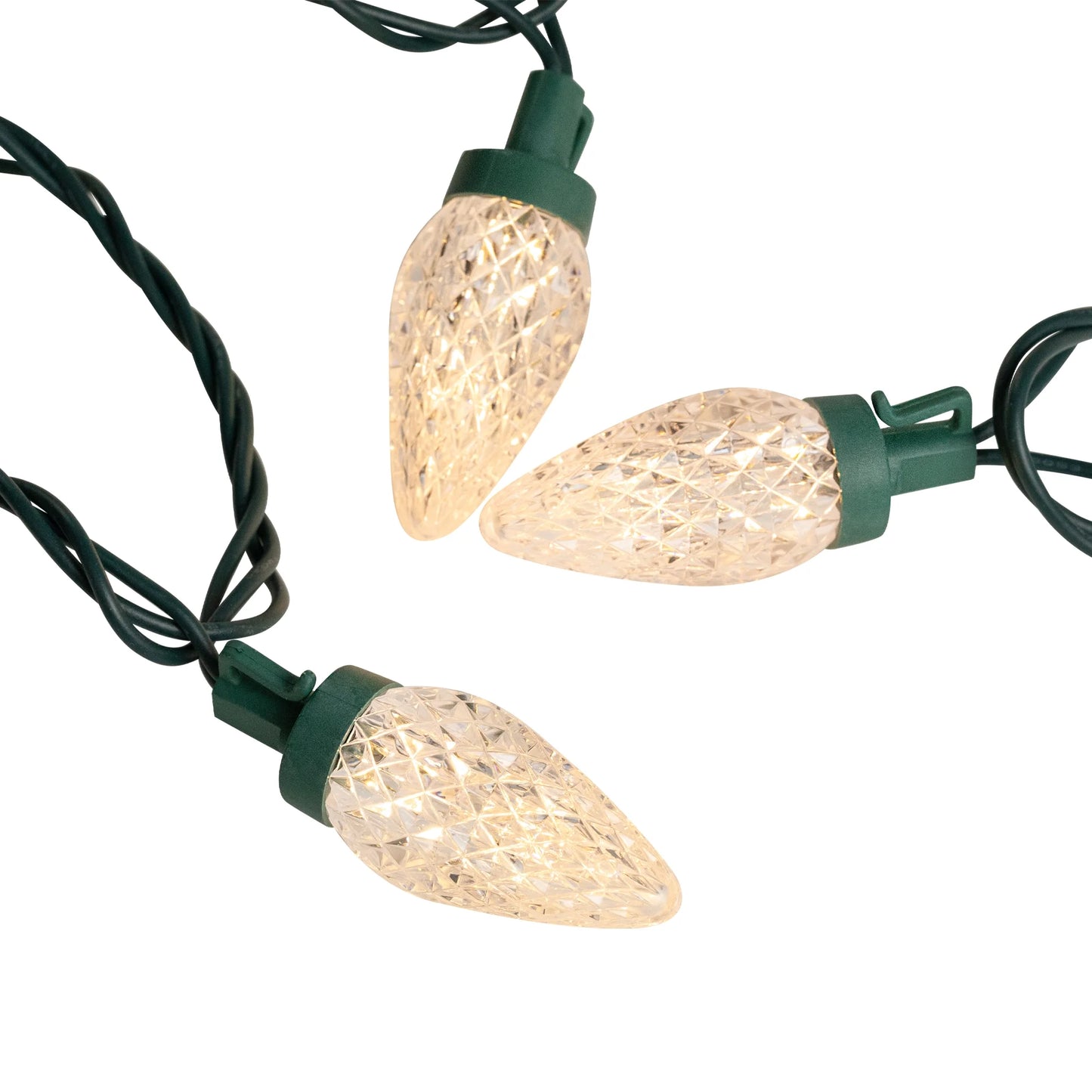 100Ct Warm White LED Faceted C9 Christmas Lights, 66Ft Green Wire