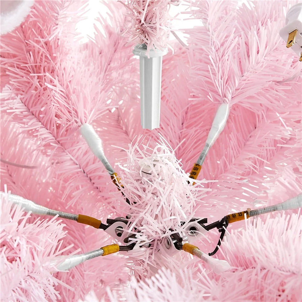 4.5Ft Pre-Lit Fir Artificial Christmas Tree with Foldable Stand, Pink