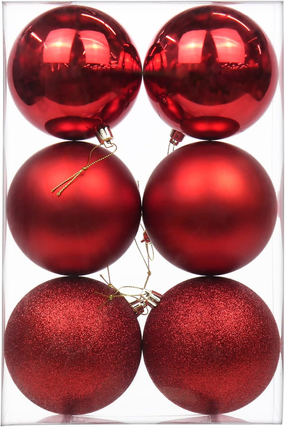 3.94" Large Christmas Balls Shatterproof Red Christmas Ornaments 6 Pcs Big Red Christmas Ornaments for Christmas Tree Holiday Wedding Party Decoration