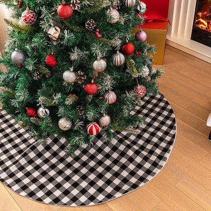 Home Buffalo Plaid Christmas Tree Skirt 90Cm Black and White Checkered Christmas Tree Skirt for Christmas New Year Home Party Decorations Xmas Tree Skirt (Black & White, 35Inches)