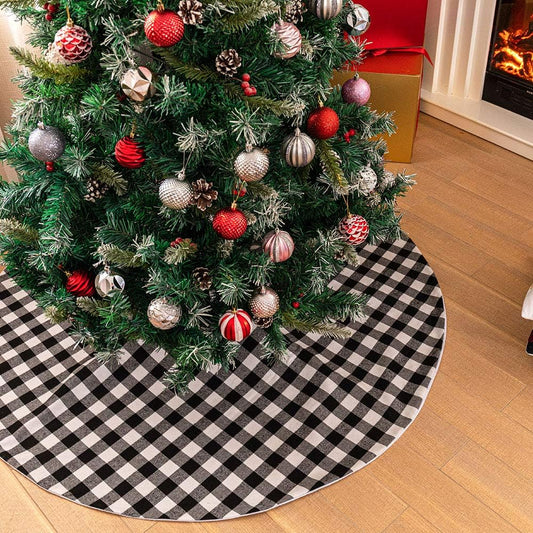 Home Buffalo Plaid Christmas Tree Skirt 90Cm Black and White Checkered Christmas Tree Skirt for Christmas New Year Home Party Decorations Xmas Tree Skirt (Black & White, 35Inches)