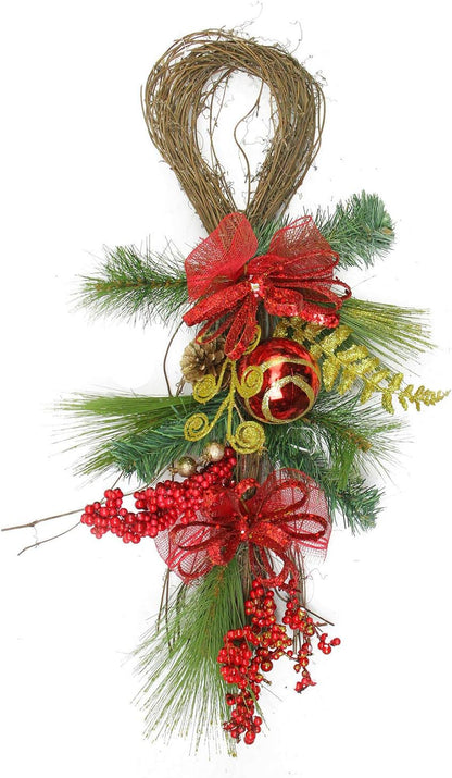 Ornament and Berry Gold Glittered Artificial Christmas Wreath-Unlit, 26", Red