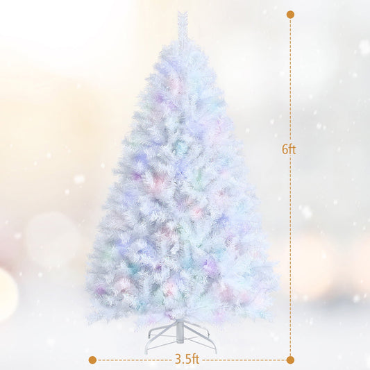 6 FT White Artificial Christmas Tree Hinged Unlit Iridescent Xmas Tree