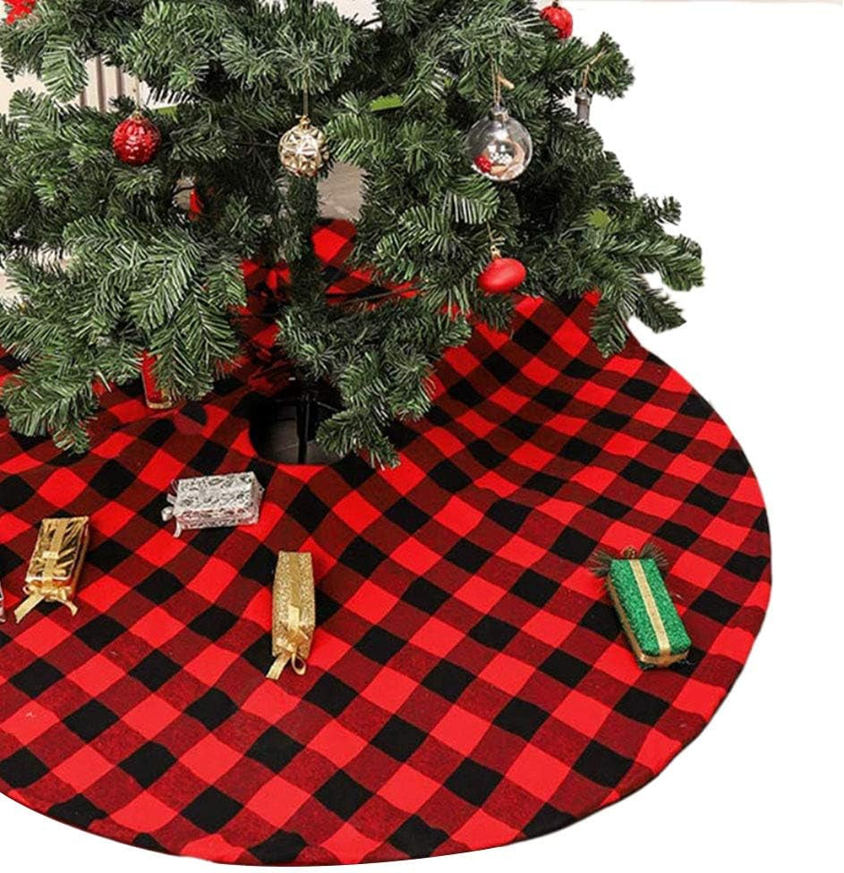 Home Buffalo Plaid Christmas Tree Skirt 90Cm Black and White Checkered Christmas Tree Skirt for Christmas New Year Home Party Decorations Xmas Tree Skirt (Black & White, 35Inches)