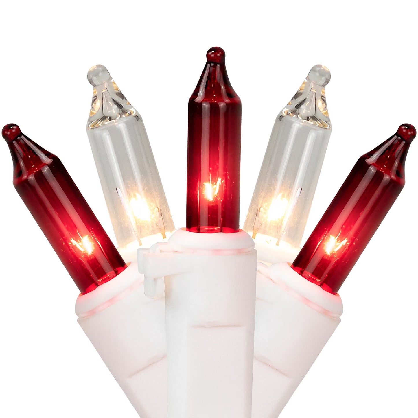 100-Count Red and Clear Mini Christmas Light Set, 20.25Ft White Wire