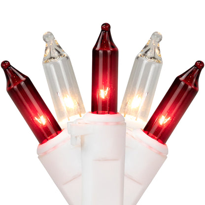 100-Count Red and Clear Mini Christmas Light Set, 20.25Ft White Wire