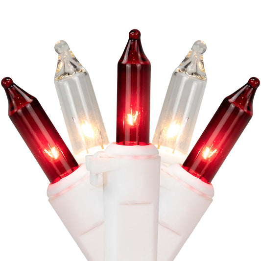 100-Count Red and Clear Mini Christmas Light Set, 20.25Ft White Wire