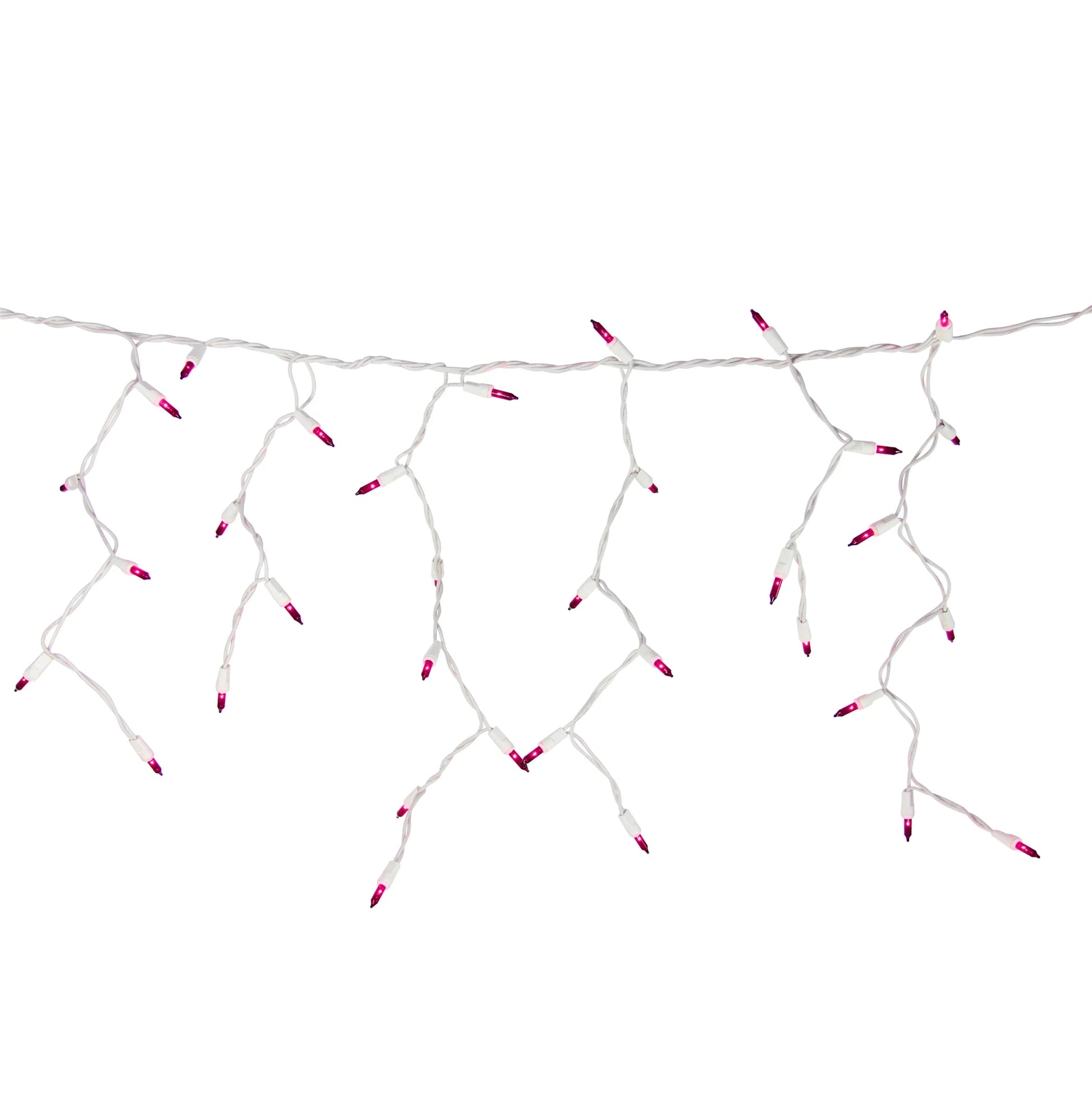 34186429 Mini Icicle Christmas Lights - Pink - 7.75' White Wire - 100Ct