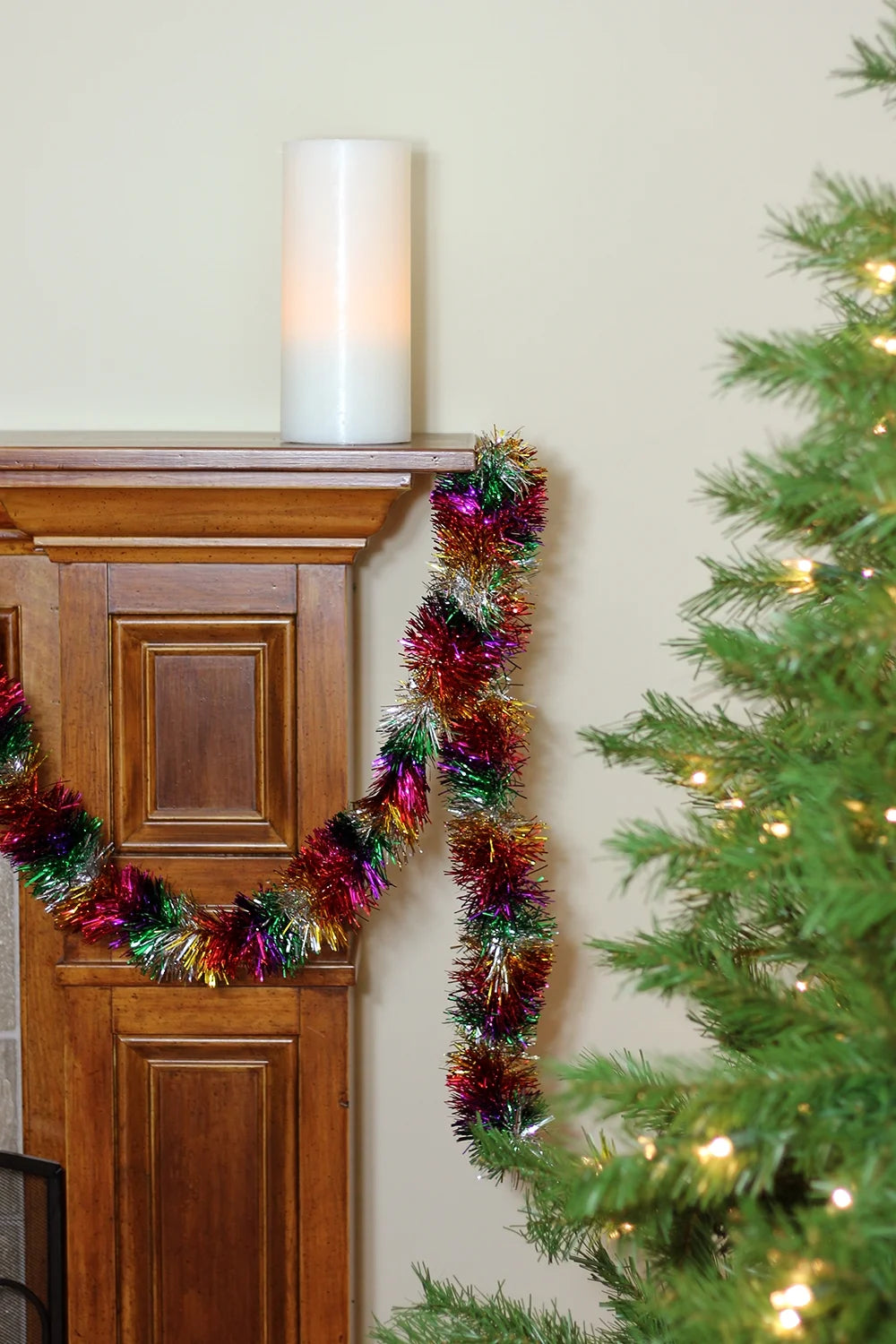 50' X 3" Unlit Shiny Rainbow Foil Tinsel Christmas Garland