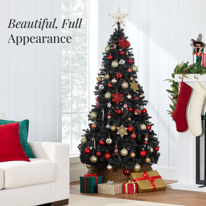 4.5Ft Artificial Full Black Christmas Tree Holiday Decoration W/ 362 Branch Tips, Foldable Base