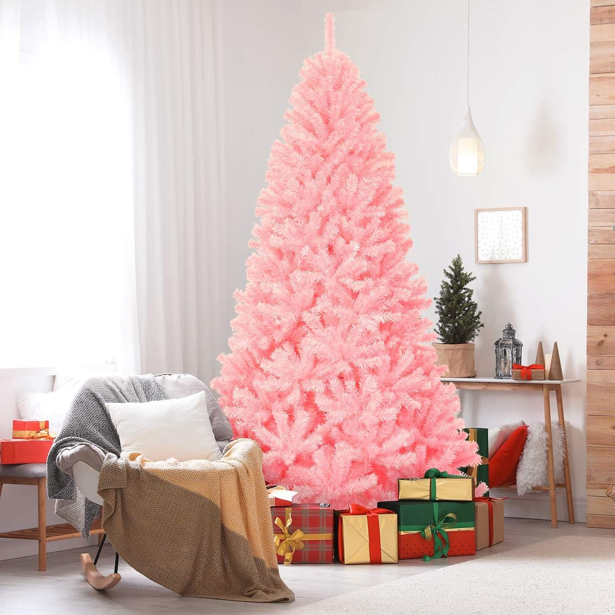 6Ft/7.5Ft Black Artificial Christmas Tree, Unlit Halloween Tree with 1036/1258 Branch Tips and Metal Stand, Easy Assembly, 6FT Holiday Christmas Tree Indoor Outdoor