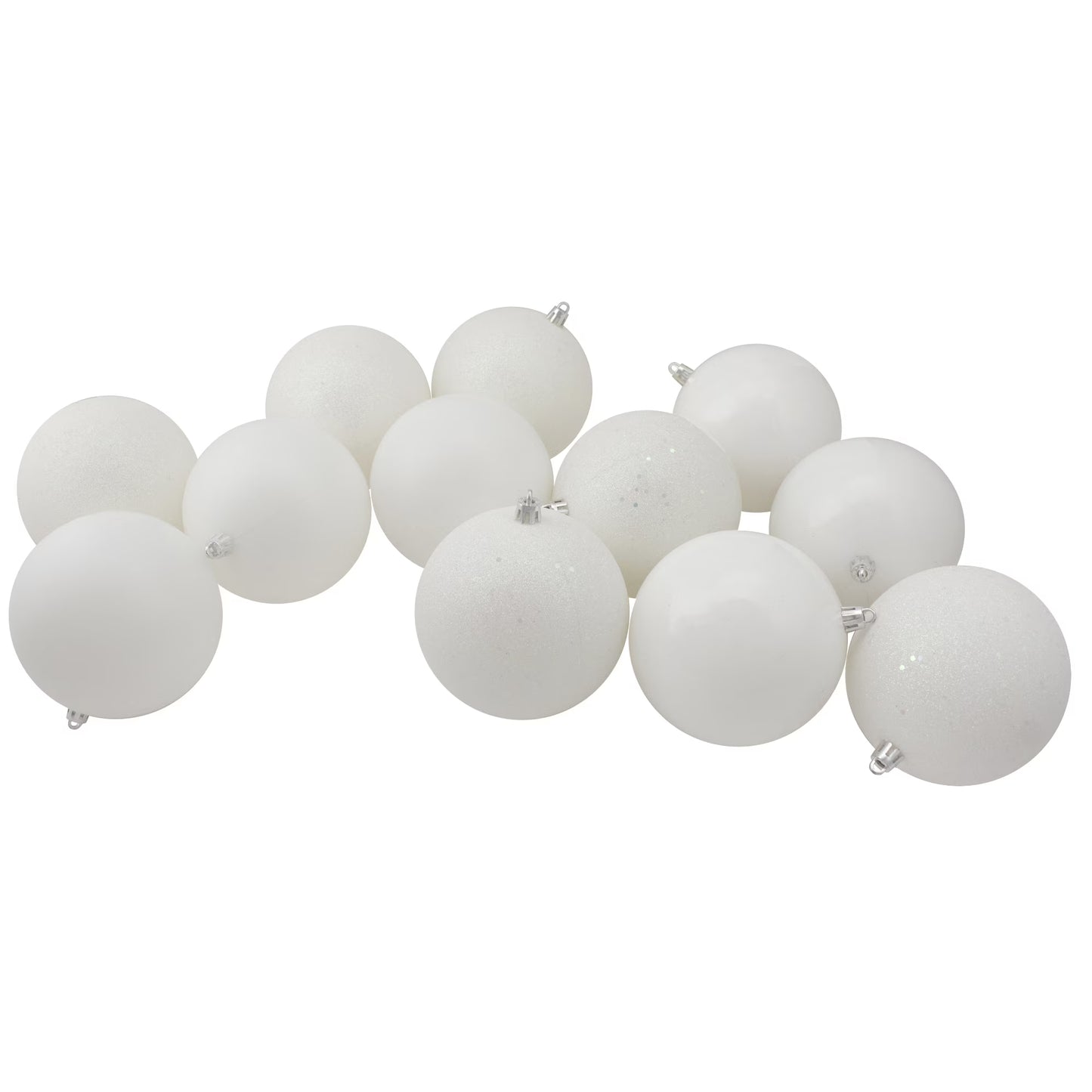 12Ct Shatterproof 4-Finish Christmas Ball Ornament Set 4" - White