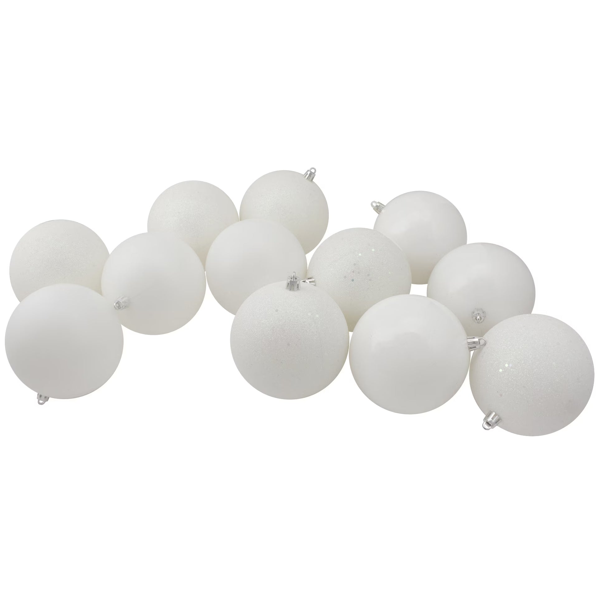 12Ct Shatterproof 4-Finish Christmas Ball Ornament Set 4" - White